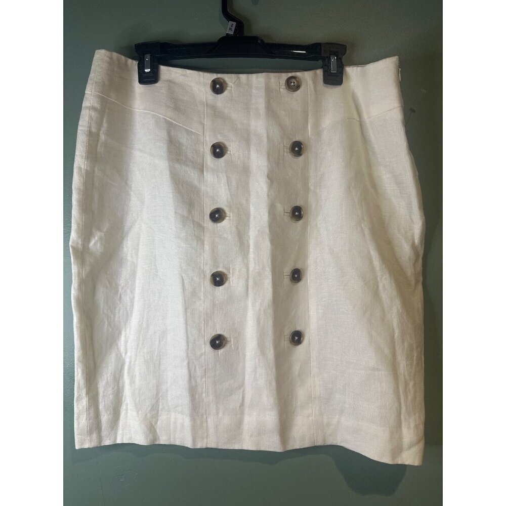 Anne Klein Ivory Linen Skirt 14P Old Money Coastal Grandmother Quiet Luxury